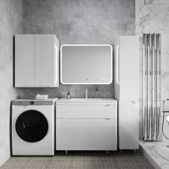 Мебель для ванной Style Line Марелла 90 Люкс Plus напольная, 2 ящика, белый глянец