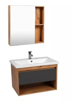 Мебель для ванной Viant Бостон 80 подвесная, 1 ящик, дуб вотан/графит