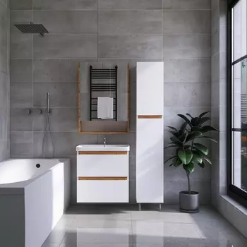 Мебель для ванной Viant Мальта 60 подвесная, 2 ящика, белый/дуб вотан