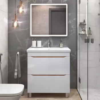 Мебель для ванной Vigo Grani 80 напольная, 2 ящика, дуб золотой/белый (раковина Como 80)