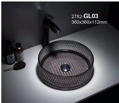 Мебельная раковина CeramaLux NС GL03 накладная, стекло, графит