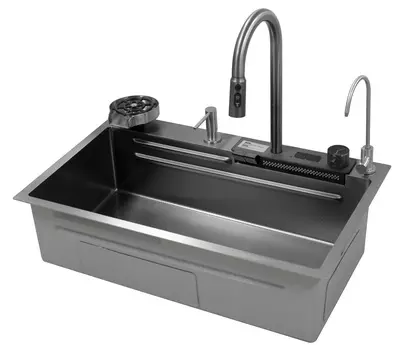 Мойка кухонная Esbano Сascade ESMKCASC2 75х45 многофункциональная, ЖК-дисплей, оружейная сталь