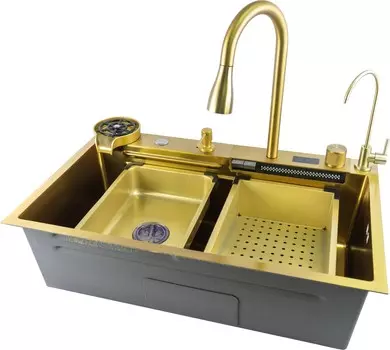 Мойка кухонная Fmark FSC002C многофункциональная, золото матовое