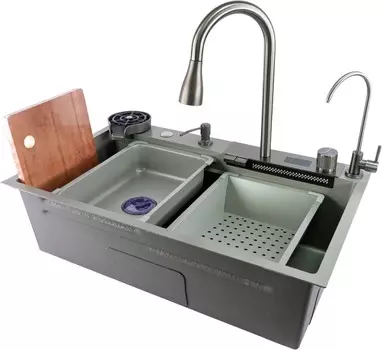 Мойка кухонная Fmark FSC002T многофункциональная, серая матовая