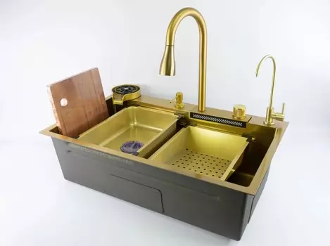 Мойка кухонная Fmark FSC003C многофункциональная, золото матовое