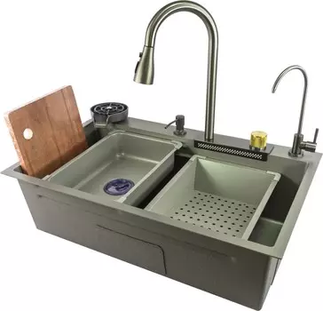 Мойка кухонная Fmark FSC003T многофункциональная, серая матовая