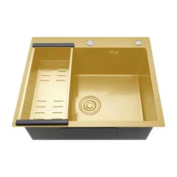 Мойка кухонная Gappo GS6050-3 с коландером, золотой сатин
