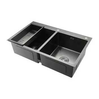 Мойка кухонная Gappo GS8350-6 с коландером, двойная, графит