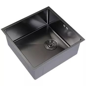 Мойка кухонная Mixline 50х50 подстольный монтаж, с сифоном, черный графит