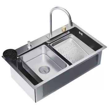 Мойка кухонная Mixline Pro 552103 сатин 75х46, с сифоном+дозатор+смеситель+коландер+доска разделочная+ополаскиватель стаканов