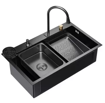 Мойка кухонная Mixline Pro 552104 графит 75х46, с сифоном+дозатор+смеситель+коландер+доска разделочная+ополаскиватель стаканов