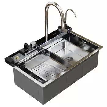 Мойка кухонная Mixline Pro 554163 сатин 75х46, с сифоном+дозатор+смеситель+коландер+доска разделочная+ополаскиватель стаканов