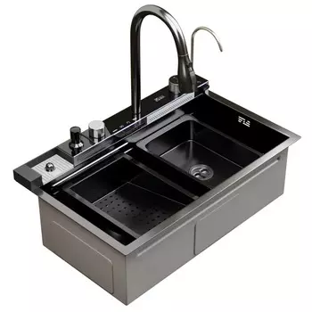 Мойка кухонная Mixline Pro 554164 графит75х46, с сифоном+дозатор+смеситель+коландер+доска разделочная+ополаскиватель стаканов