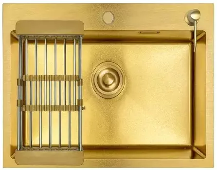 Мойка кухонная Ростовская Мануфактура Сантехники (РМС) MR-5843G c корзиной и дозатором, золото