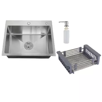 Мойка кухонная Ростовская Мануфактура Сантехники (РМС) MR-5843 c корзиной и дозатором, нержавеющая сталь