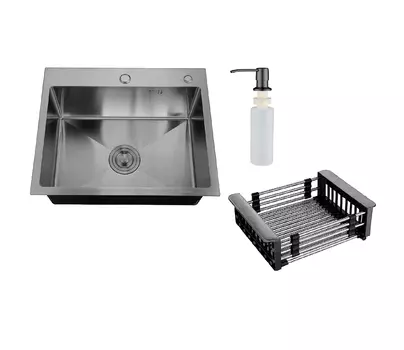 Мойка кухонная Ростовская Мануфактура Сантехники (РМС) MR-5843BL c корзиной и дозатором, графит