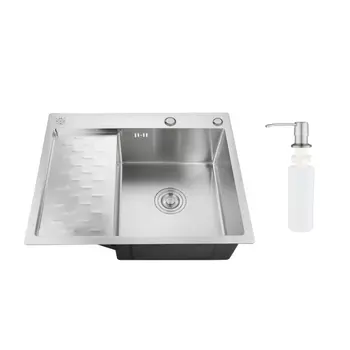 Мойка кухонная Ростовская Мануфактура Сантехники (РМС) MRK-6350R с левым крылом, дозатор, нержавеющая сталь