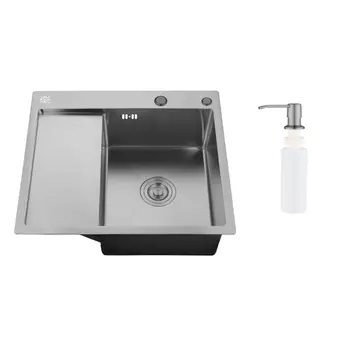 Мойка кухонная Ростовская Мануфактура Сантехники (РМС) MRK-5851BL-R с левым крылом, дозатор, графит