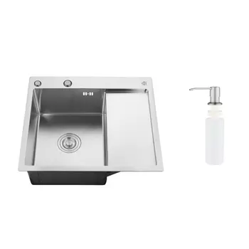 Мойка кухонная Ростовская Мануфактура Сантехники (РМС) MRK-5851L с правым крылом, дозатор, нержавеющая сталь