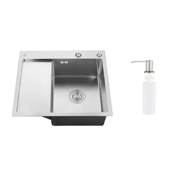 Мойка кухонная Ростовская Мануфактура Сантехники (РМС) MRK-5851R с левым крылом, дозатор, нержавеющая сталь