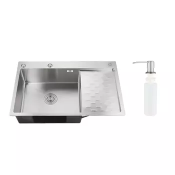 Мойка кухонная Ростовская Мануфактура Сантехники (РМС) MRK-8050L с правым крылом, дозатор, нержавеющая сталь