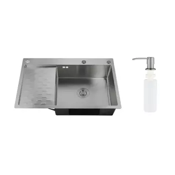 Мойка кухонная Ростовская Мануфактура Сантехники (РМС) MRK-8050BL-R с левым крылом, дозатор, графит