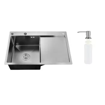 Мойка кухонная Ростовская Мануфактура Сантехники (РМС) MRK-7851BL-L с правым крылом, дозатор, графит