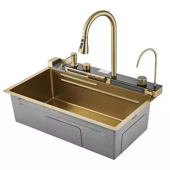 Мойка кухонная Savol S-SC001C многофункциональная, с водопадом, золото матовое