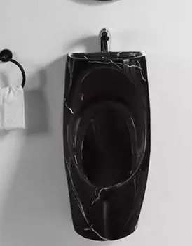 Писсуар CeramaLux X573B-P подвесной с раковиной, черный глянцевый