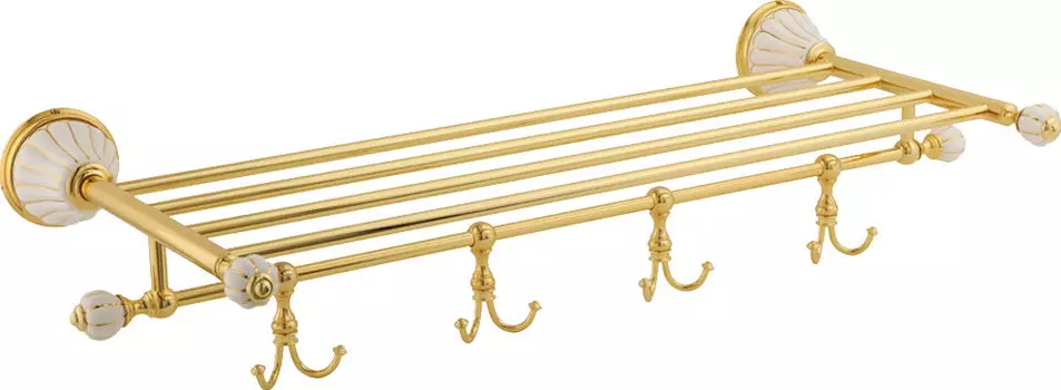 Полка Migliore Olivia 17527 с крючками, золото с декором