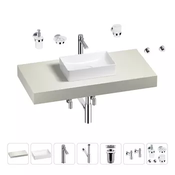 Раковина 42 см со столешницей 100 см Wellsee Pure BY Wellsee 201010801 в наборе 10 в 1