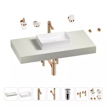 Раковина 42 см со столешницей 100 см Wellsee Pure BY Wellsee 201010804 в наборе 10 в 1