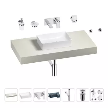 Раковина 42 см со столешницей 100 см Wellsee Pure BY Wellsee 201010806 в наборе 9 в 1
