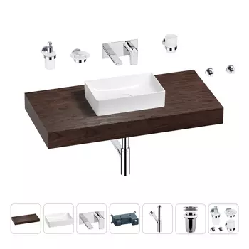 Раковина 42 см со столешницей 100 см Wellsee Pure BY Wellsee 201010851 в наборе 9 в 1