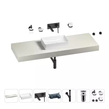 Раковина 42 см со столешницей 140 см Wellsee Pure BY Wellsee 201010992 в наборе 9 в 1