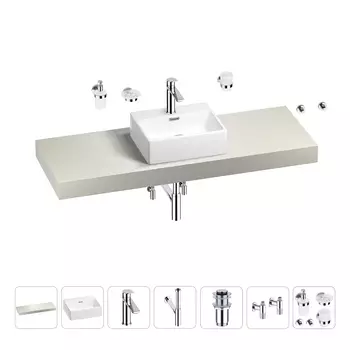 Раковина 43 см со столешницей 140 см Wellsee Graceful Pro 201012331 в наборе 10 в 1
