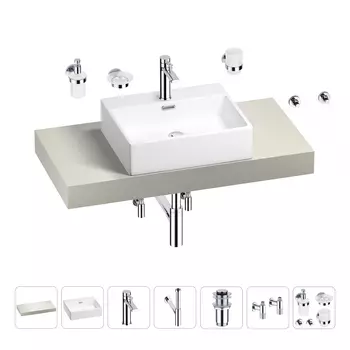 Раковина 50 см со столешницей 100 см Wellsee Graceful Pro 201012456 в наборе 10 в 1