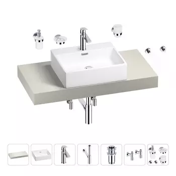 Раковина 50 см со столешницей 100 см Wellsee Graceful Pro 201012451 в наборе 10 в 1