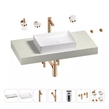 Раковина 50 см со столешницей 100 см Wellsee Pure BY Wellsee 201011194 в наборе 10 в 1
