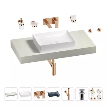 Раковина 50 см со столешницей 100 см Wellsee Pure BY Wellsee 201011204 в наборе 9 в 1