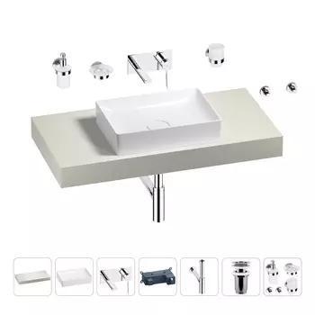 Раковина 50 см со столешницей 100 см Wellsee Pure BY Wellsee 201011206 в наборе 9 в 1