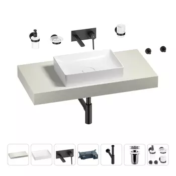 Раковина 50 см со столешницей 100 см Wellsee Pure BY Wellsee 201011207 в наборе 9 в 1