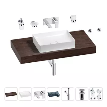 Раковина 50 см со столешницей 100 см Wellsee Pure BY Wellsee 201011261 в наборе 9 в 1