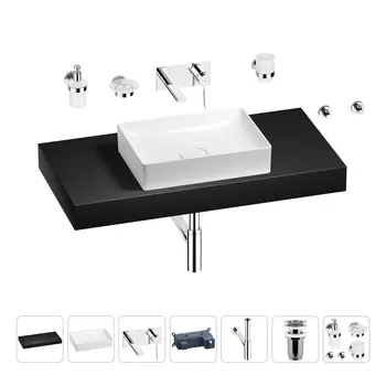 Раковина 50 см со столешницей 100 см Wellsee Pure BY Wellsee 201011306 в наборе 9 в 1