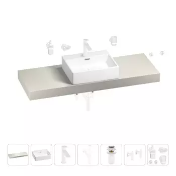 Раковина 50 см со столешницей 140 см Wellsee Graceful Pro 201012575 в наборе 10 в 1