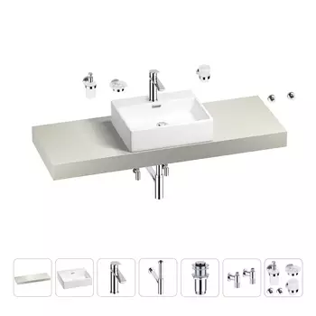 Раковина 50 см со столешницей 140 см Wellsee Graceful Pro 201012571 в наборе 10 в 1