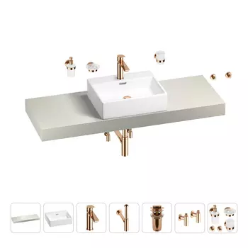 Раковина 50 см со столешницей 140 см Wellsee Graceful Pro 201012574 в наборе 10 в 1