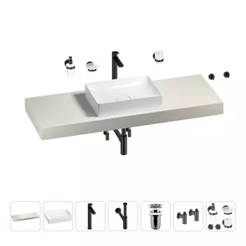 Раковина 50 см со столешницей 140 см Wellsee Pure BY Wellsee 201011432 в наборе 10 в 1