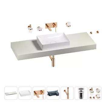 Раковина 50 см со столешницей 140 см Wellsee Pure BY Wellsee 201011449 в наборе 9 в 1
