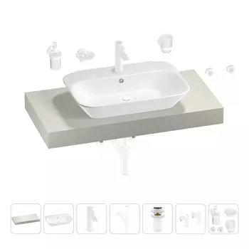 Раковина 65 см со столешницей 100 см Wellsee Eclatant 201013060 в наборе 10 в 1